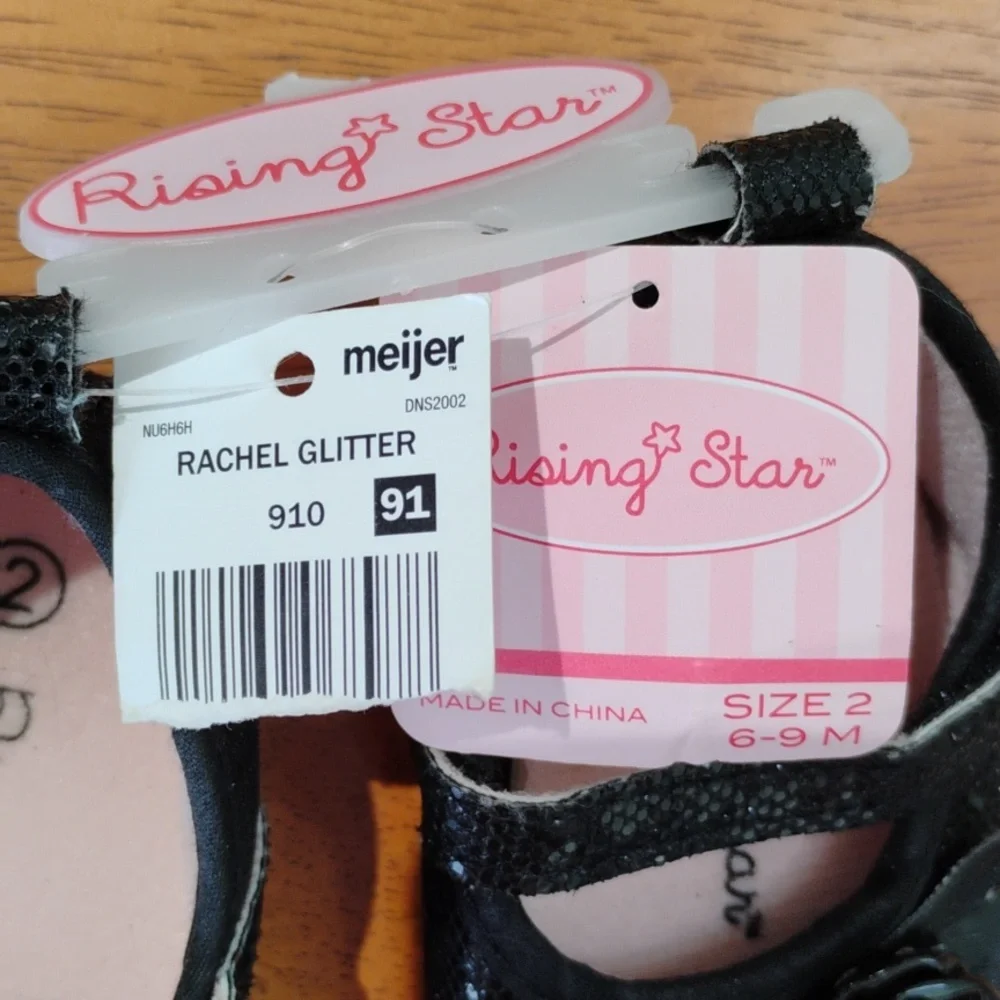 Sparkly Black Baby Shoes With Rose Detail